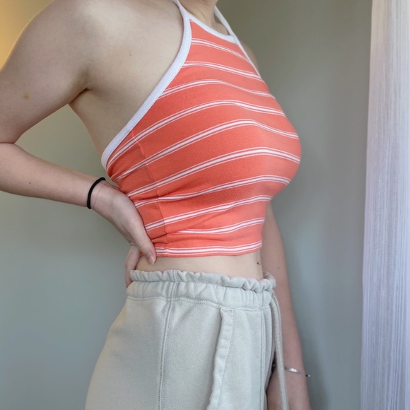 Peach pink Aeropostale halter crop top, striped, size XS - Picture 2 of 4